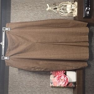 David Warren Skirt Stretch Waistband Open Front Slit Zipper Browns Lined Size 14